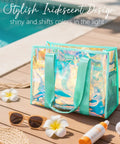 3-In-1 Iridescent Clear Beach Tote Set With Zipper Waterproof Phone Pouch And Makeup Bag for Women by the pool
