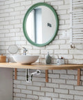 Bathroom with exposed High Box Flange P Trap for Sink Drain in Polished Nickel Standard One And A Half Inch Connection