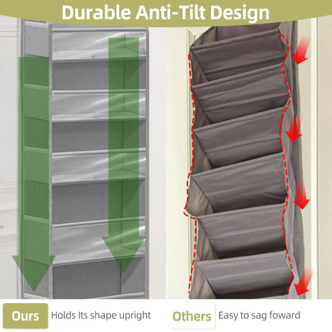 Over the Door Shoe Rack Organizer 6 Tier 66 Lbs Capacity 600D Oxford Fabric Grey 2 Pack showing durable anti-tilt design.