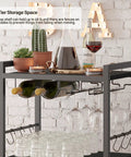 Mobile Bar Cart On Wheels For Home Use, Rolling Beverage Cart With Wine Rack And Glass Holder, Microwave Stand And Kitchen Island, Perfect For Living Room Or Kitchen, Black Finish.