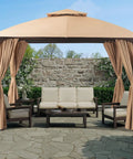 Arc Roof Patio Gazebo 10x10 Outdoor Canopy Tent With Curved Roof Design, Double Tier Top, Privacy Curtains, Wind Resistant Ropes