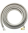 Ten Foot Stainless Steel Braided Dishwasher Hose With Burst Proof Water Supply Line Three Eighths Inch Compression To Three Eighths Inch MIP Elbow Heavy Duty Connector Flexible Durable Dishwasher Hose With Ten Year Warranty coiled