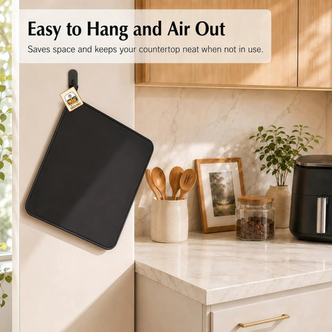 Slide Mat For 9 In 1 TurboBlaze Air Fryer With Anti Slip Base And Hanging Strap, Easy Clean Countertop Protector hanging in kitchen
