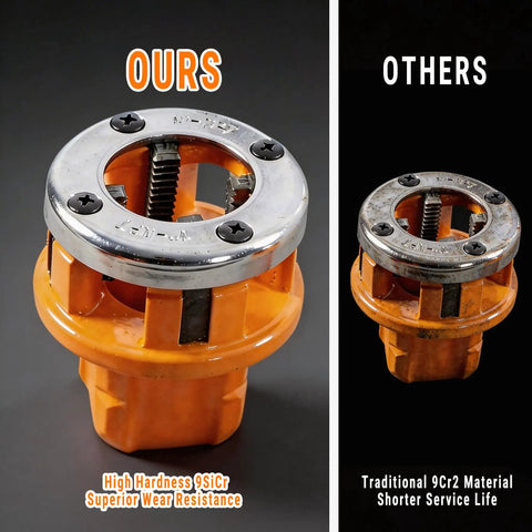 Heavy Duty Ratchet Pipe Threader Kit With Six NPT Dies One Quarter Inch Three Eighths Inch One Half Inch Three Quarters Inch One Inch And One And A Quarter Inch Threading Dies Durable 9SiCr Steel Tool For Galvanized Iron Copper And Aluminum Pipes comparison photo