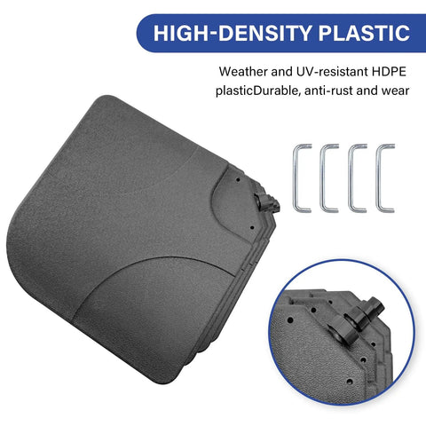 High-density plastic panel of Heavy Duty Cantilever Offset Patio Umbrella Stand With 155Lb Capacity 4 Piece Square Base Plate Set Easy Fill Spouts