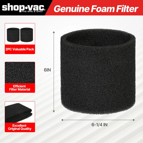 Cartridge Filter And Foam Sleeve Set For Most 5 Gallon And Larger Wet Dry Vacuums Includes Brush Tool Replacement Parts foam sleeve 6x6-1/4 inches