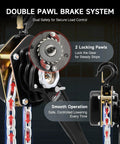 Front view of CREWORKS lever chain hoist with 3-ton capacity, galvanized chain and swivel hook