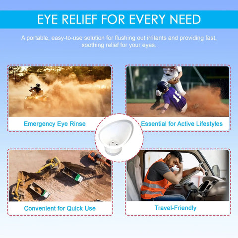 Portable Eyewash Cup Kit For Quick Eye Flushes Emergency Eye Rinse image with various lifestyle images and eyecup close-up