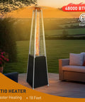 Outdoor Propane Patio Heater 48000 BTU With Detachable Wheels And Protective Cover Black shown on a backyard patio