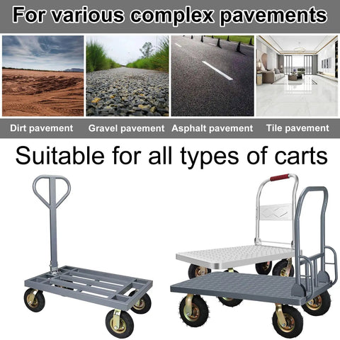 Heavy Duty Rubber Pneumatic Casters 4 Pack 8 10 Inch Rock Solid Replacement Wheels With Swivel Brakes for carts on various pavements.
