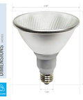 LED PAR38 Flood Light Bulb dimensions, 18W, E26 base, soft white indoor outdoor use, 100W equivalent, 1400 lumens, 3000K