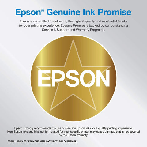 Epson Genuine Ink Promise with gold star logo emphasizing quality assurance for GameChanging Wireless Color All In One Supertank Printer.