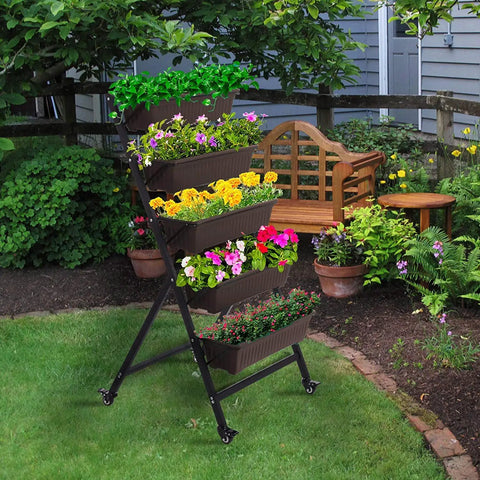 Five Tier Vertical Garden Planter With Wheels For Indoor Outdoor Use Level Grow Bed With Five Container Boxes