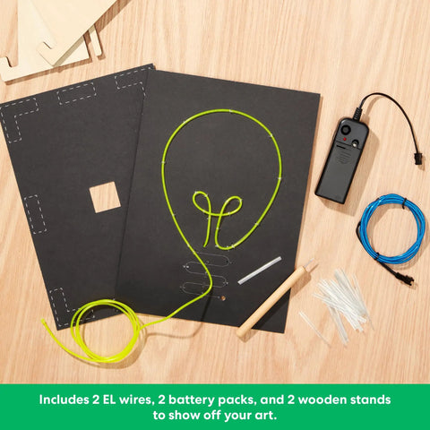 DIY Light Up Wire Art STEM Kit For Kids Ages 9 Plus With Electroluminescent Neon Signs Battery Packs And Design Templates A Fun Educational Science And Engineering Craft, EL wire kit parts
