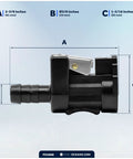Side view of 3/8 Inch Barb Fuel Line Connector For Yamaha Engine End And Tank End, Female To Male Fittings with dimensions.