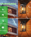 All Weather Outdoor Wall Mount Light Fixture With Glass Shade, Waterproof Exterior Lantern in Matte Black Finish on brick wall