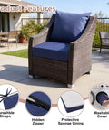 Outdoor deep seat cushion set 24 by 24 inch water resistant and fade resistant cushions with removable covers in navy blue on patio chair