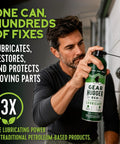 Man applying Eco Friendly Multipurpose Lubricant Spray 11 Oz for Garage Doors Hinges Tracks Treadmills and Bike Chains