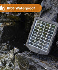 Trail Cam Solar Panel Kit Built In 2000mAh Battery For 12V 1A Or 6V 1.5A Chargers IP66 Waterproof outdoor use on rocks.