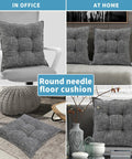 22 Inch Large Floor Pillow With Thick Memory Foam Cushion, Non Slip Square Seat Pad For Office Back Support, Indoor Yoga And Chair Use, Color Block Fabric Washable Cover, Light Gray round needle floor cushion used on chair and floor