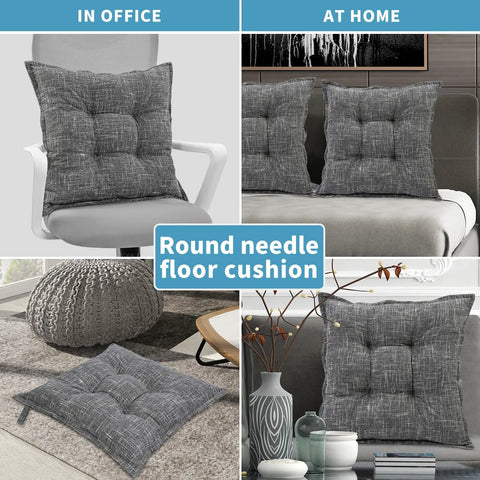 22 Inch Large Floor Pillow With Thick Memory Foam Cushion, Non Slip Square Seat Pad For Office Back Support, Indoor Yoga And Chair Use, Color Block Fabric Washable Cover, Light Gray round needle floor cushion used on chair and floor