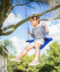 Child on blue Heavy Duty Kids Rope Swing Seat For Indoor And Outdoor Play With Secure Hooks And Straps 440 lb Capacity