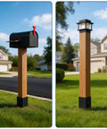 4x4 Fence Post Ground Spike Anchor Pack, Built Tough 16 Inch Metal Post Base with mailbox and lantern in residential setup