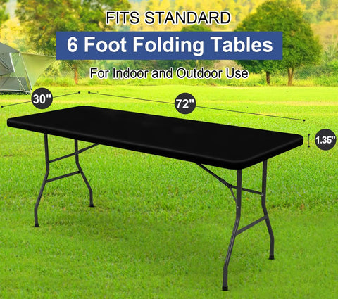 Super Stretch Spandex Tablecloth For 6 Foot Tables Fitted Elastic Cover That Stays Put Washable Outdoor Patio Cloth Black 30 X 72 Inches