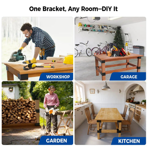 Heavy Duty Three Way Corner Bracket Kit Eight Pack For Two By Four Lumber Projects used in various DIY settings like workshop, garage, garden, kitchen