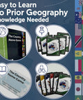 Fun Geography And History Game With 225 Country Names And Capitals Flash Cards For Students, feature circles and flag accents