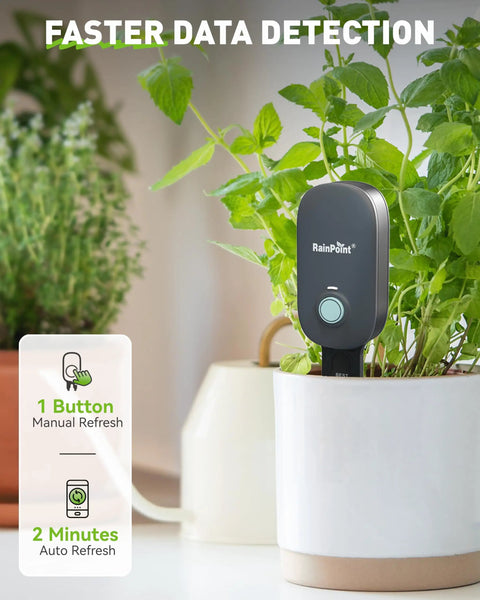 Bluetooth 2-In-1 Soil Moisture And Air Temperature Meter With App Remote Monitoring in potted plant