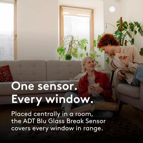 Wireless Glass Break Sensor Gonna Catch Window Shattering Up To 25 Ft Away Fast App Alerts Straight To Your Phone mounted in a modern room.