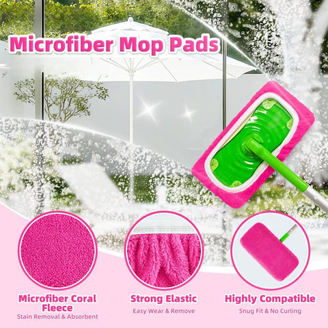 Rose Pink Microfiber Mop Pad Refills Four Pack Reusable Washable for Easy Wet and Dry Floor Cleaning Fits Most Standard Mops Perfect