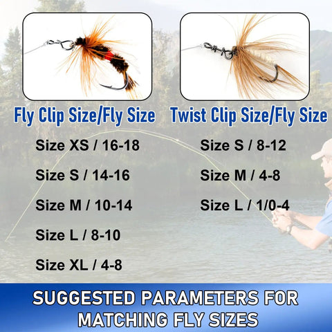 Size chart for Stainless Steel Quick Change Fly Fishing Snaps 150 Piece Box 5 Sizes No Knot Clip Quick Snap