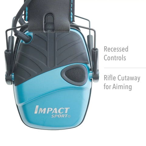Impact Sport Electronic Shooting Earmuff with Sound Amplification Teal Color Directional Microphones for Clear Commands
