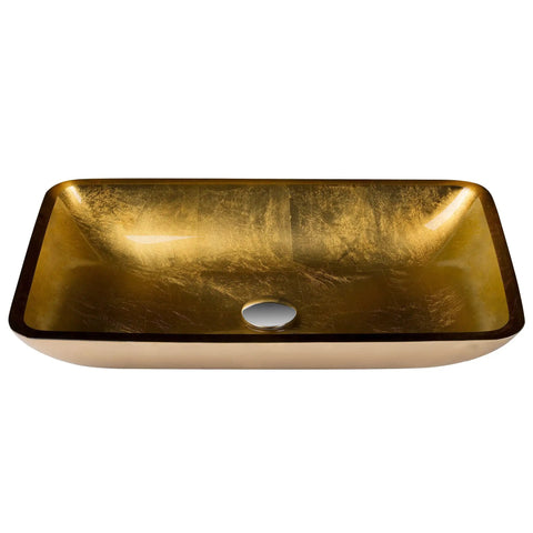 Rectangular Gold Glass Vessel Bathroom Sink 22 Inch Above Counter Slick Modern Look With Scratch Resistant Finish