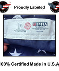 Label on Heavy Duty 3x5 Ft American Flag For Porch Or Yard Made In USA FMAA Certified UV Resistant 210D Outdoor Nylon