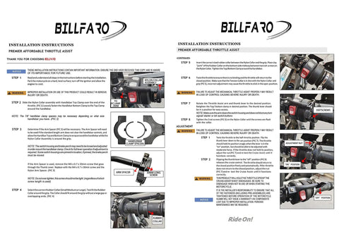 Universal Cruise Control Throttle Lock instructions showing handlebar grip installation for 7/8 and 1 inch bars.