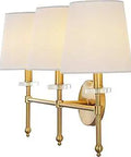 Brass Gold Modern LED Wall Sconce With White Linen Empire Shade Midcentury Vanity Light For Bathroom Bedroom Hallway Iron Fixture