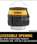 Pro Grade Tool Organizer With 37 Pockets And TOUGHCASE Pocket, built from durable 1680 denier fabric, on a 5-gallon bucket.