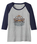Canoe Paddling Raglan Baseball Tee for Women Hawaiian Design in Navy Blue Heather Athletic Fit X Large with outrigger graphic