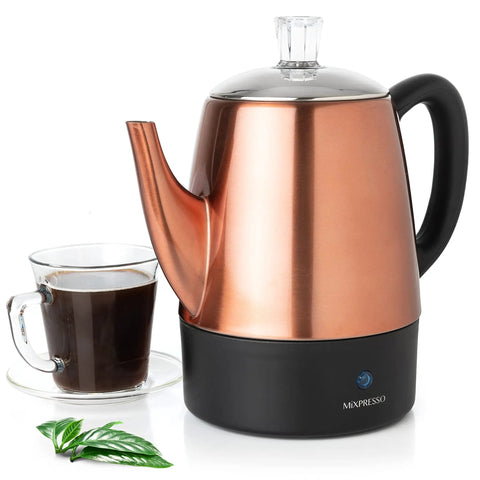 4 Cup Electric Percolator Coffee Pot With Keep Warm Function In Copper And  Stainless Steel, Classic Percolator With Removable Basket For Home Or 
