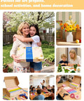 Collage of 1000-Piece Pipe Cleaner Flower Kit used in art projects, school activities, and home decor with kids and adults crafting.
