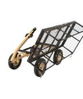 Beefy Heavy Duty Utility Garden Cart Wagon With Dual Side Dump, 1000 Lb Capacity, steel mesh flatbed angled view.