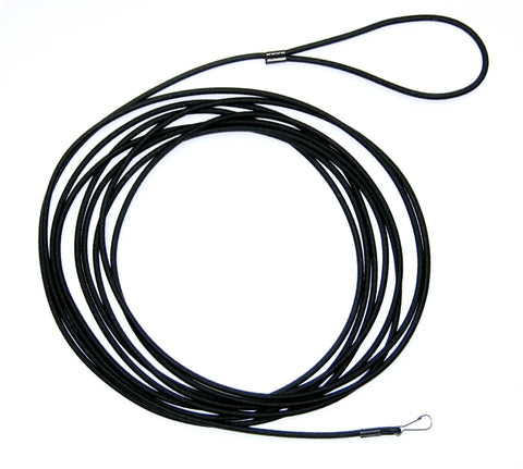 Black Bird Harness Leash Extension 10 Foot 3 Meter For Small To XXL Birds Attaches To Harness Wrist Strap coiled on white background