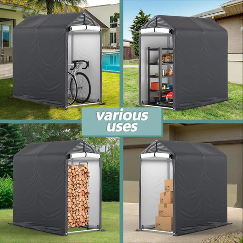 3x6 Ft Outdoor Storage Shelter Heavy Duty Waterproof Portable Shed With Roll Up Zipper Door And Ventilated Windows For Motorcycle Bike Tools Gray Backyard Storage