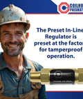 Pre Set In Line Pressure Regulator For Air Tools 90 Psi One Quarter Inch NPT Brass Body Featured With Factory Worker
