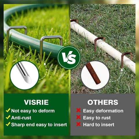 Comparison of Beefy 6 Inch Landscape Staples 11-Gauge Galvanized U Shaped Yard Pins with rust-prone ground stakes