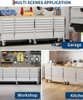96 Inch Rolling Tool Chest With 24 Drawers, Solid Rubber Wood Work Surface, Locking Wheels And Keyed Lock, Mobile Workshop Organizer In Garage, Workshop, Kitchen