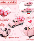 Valentine's Day Metal Farm Truck Decor With Two Hearts showing openable doors, pullback action, and cute printing details.